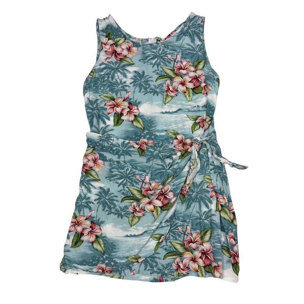 Puanani Dress Made In Hawaii Sundress Women's XL Blue  Hawaiian Wrap Cruise